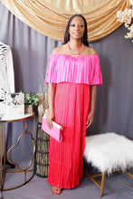 Load image into Gallery viewer, Off the Shoulder Maxi Dress (magenta & red )