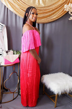 Load image into Gallery viewer, Off the Shoulder Maxi Dress (magenta & red )