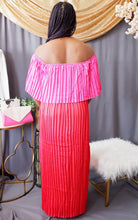 Load image into Gallery viewer, Off the Shoulder Maxi Dress (magenta & red )