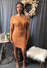 Load image into Gallery viewer, Give Me Shoulder Dress (Tan)