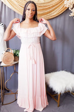 Load image into Gallery viewer, Off the Shoulder Maxi Dress w/Tassel Belt (Blush Pink)