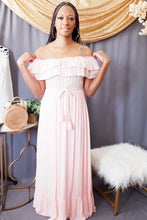 Load image into Gallery viewer, Off the Shoulder Maxi Dress w/Tassel Belt (Blush Pink)