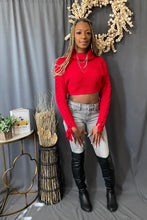 Load image into Gallery viewer, Laced Up Sweater crop (Red)
