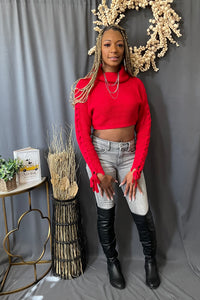 Laced Up Sweater crop (Red)