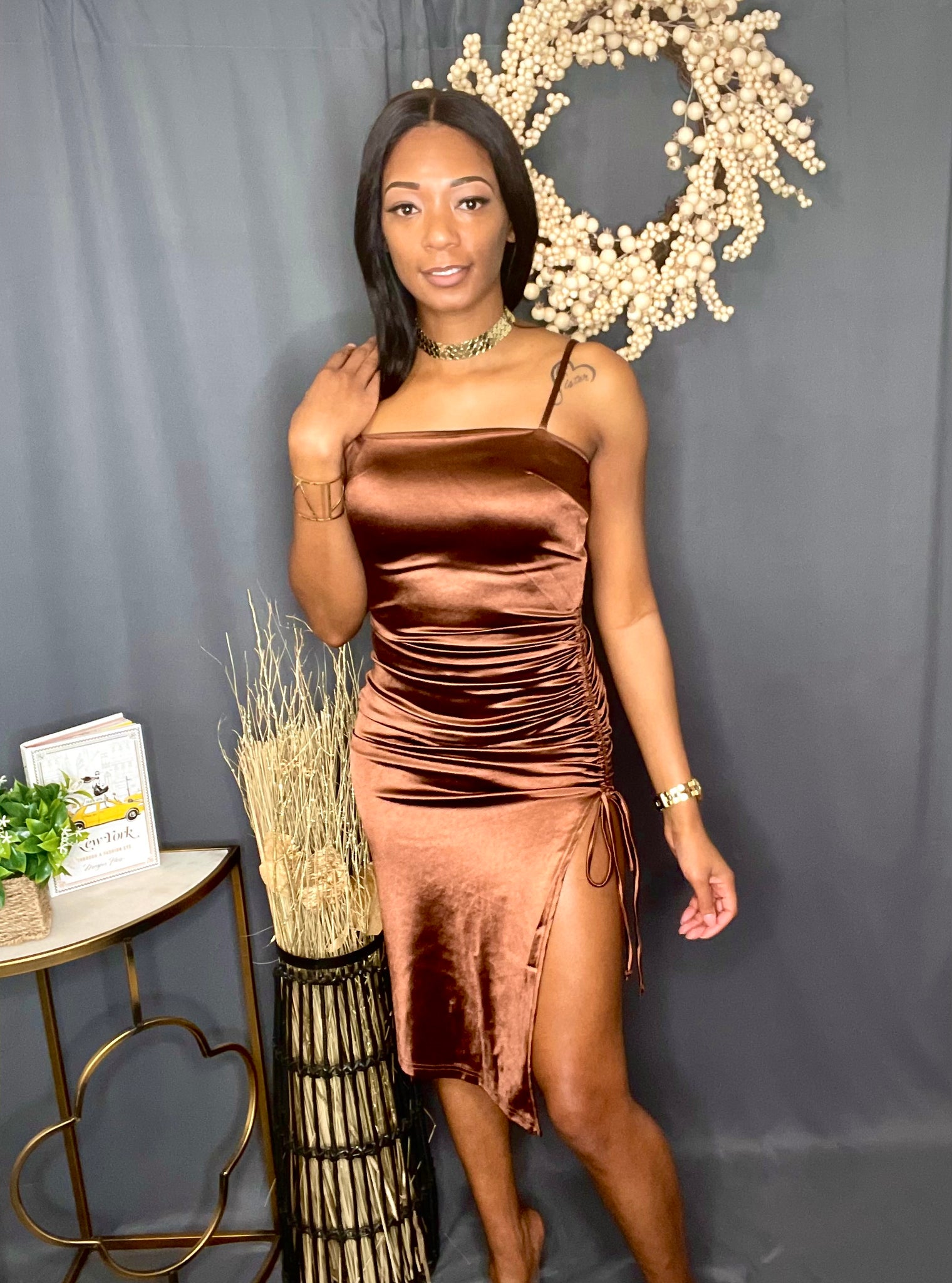 Grown and Sexii Satin Dress (Brown) A Lady's Thread Grown and Sexii Satin Dress (Brown) A Lady's Thread