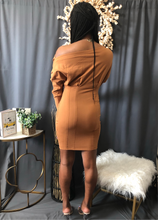 Load image into Gallery viewer, Give Me Shoulder Dress (Tan)